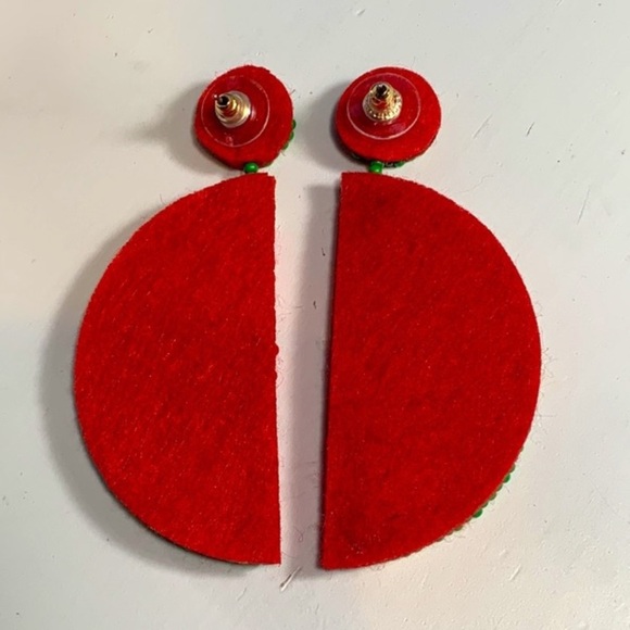 Watermelon Fruit Seed Bead Earrings - Picture 6 of 7